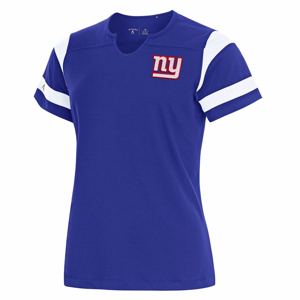 New York Giants Antigua Women's Encounter Short Sleeve Notch Neck Top - Royal - NFL