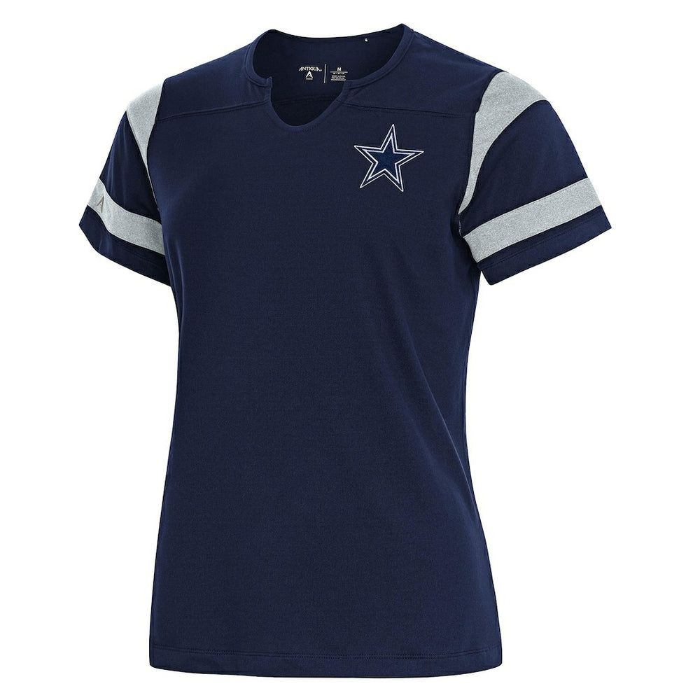 Dallas Cowboys Antigua Women's Encounter Short Sleeve Notch Neck Top - Navy - NFL