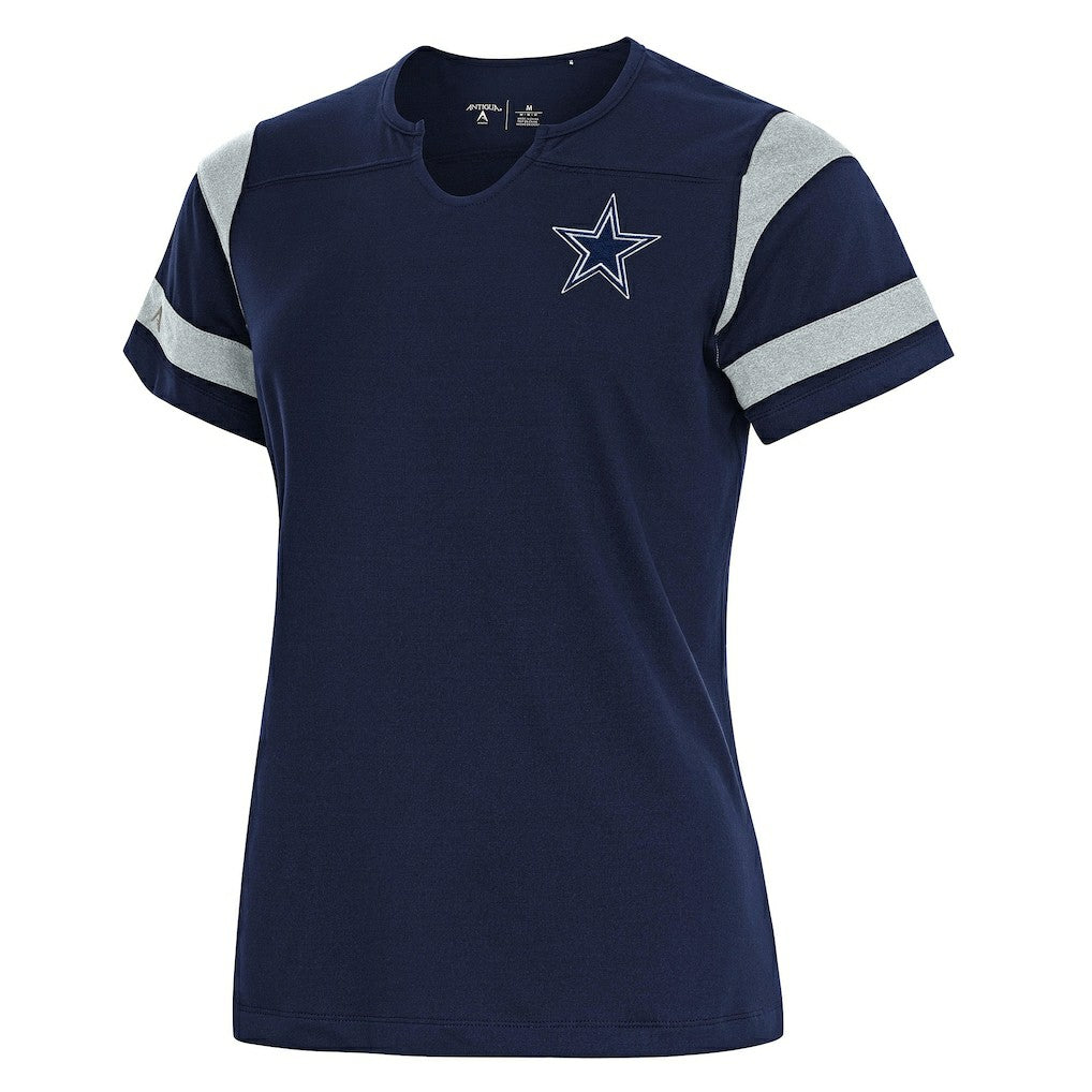 Dallas Cowboys Antigua Women's Encounter Short Sleeve Notch Neck Top - Navy - NFL
