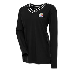Pittsburgh Steelers Antigua Women's Symbolic Long Sleeve V-Neck Top - Black - NFL