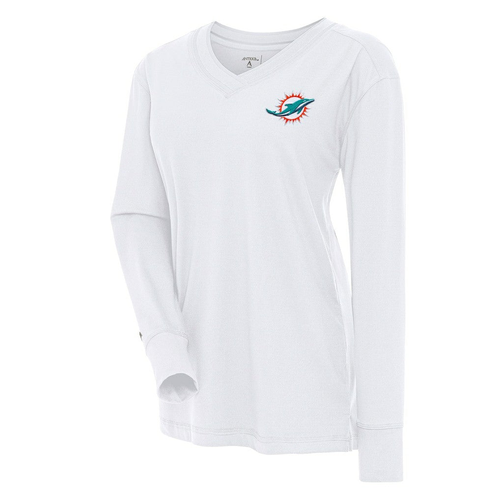 Miami Dolphins Antigua Women's Symbolic Long Sleeve V-Neck Top - White - NFL