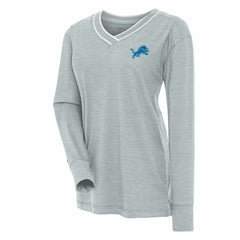Detroit Lions Antigua Women's Symbolic Long Sleeve V-Neck Top - Heather Gray - NFL