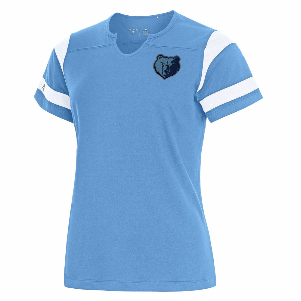 Memphis Grizzlies Antigua Women's Encounter Short Sleeve Notch Neck Top Powder Blue