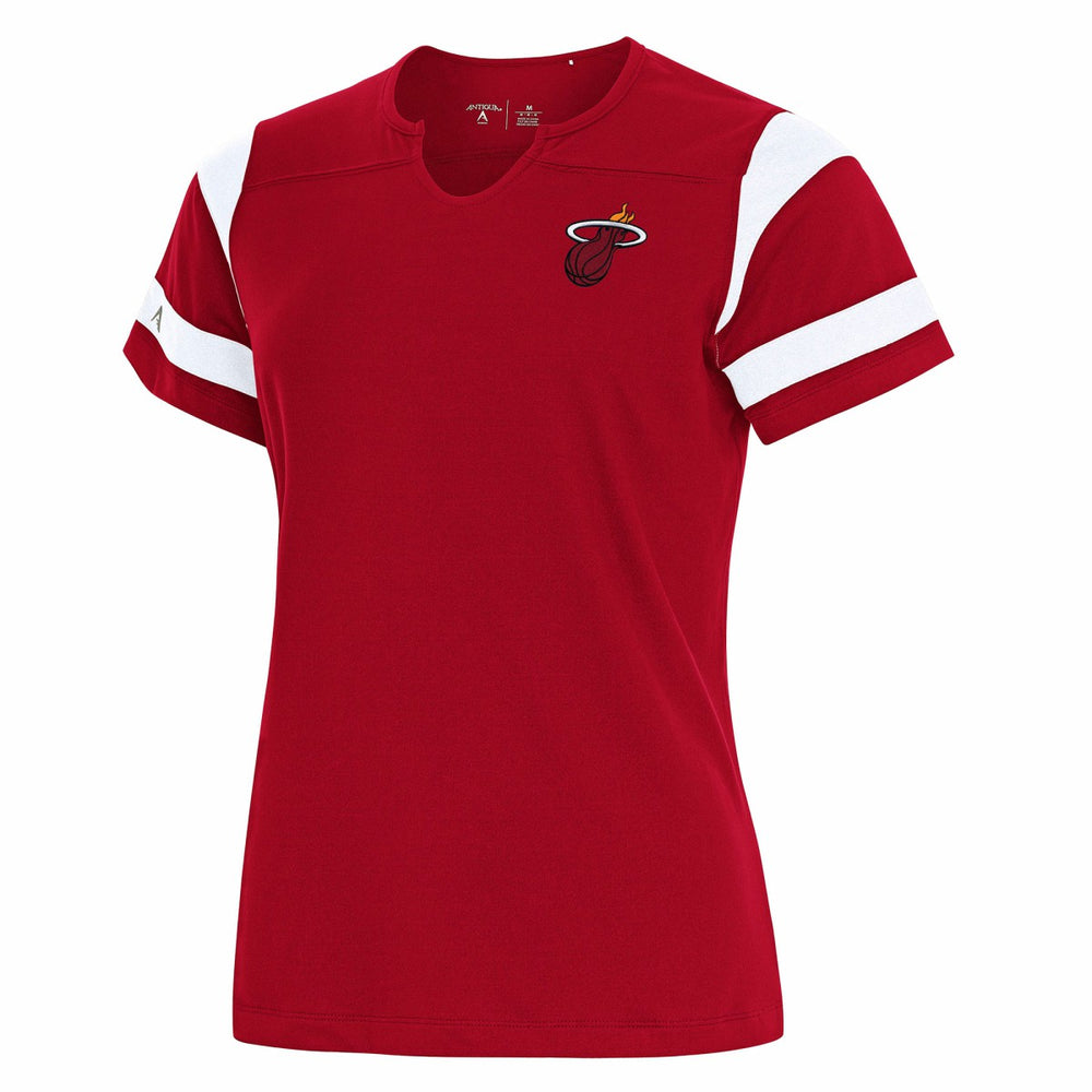 Miami Heat Antigua Women's Encounter Short Sleeve Notch Neck Top Red