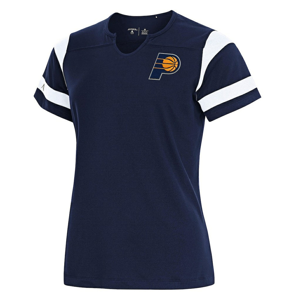 Indiana Pacers Antigua Women's Encounter Short Sleeve Notch Neck Top Navy