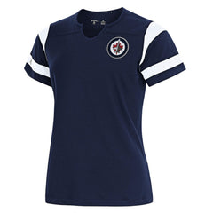Winnipeg Jets Antigua Women's Encounter Short Sleeve Notch Neck Top - Navy | NHL Lifestyle