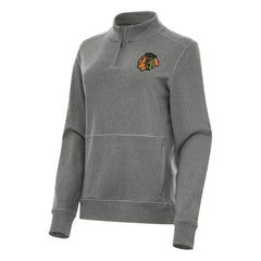 Chicago Blackhawks Antigua Women's Crush Quarter-Zip Fleece Sweatshirt - Heather Black | NHL Clearance