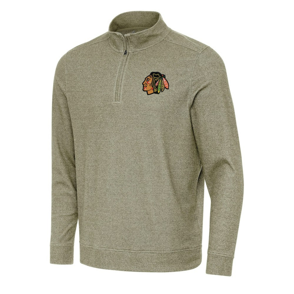 Chicago Blackhawks Antigua Subtle Quarter-Zip Sweatshirt - Olive | NHL on sale