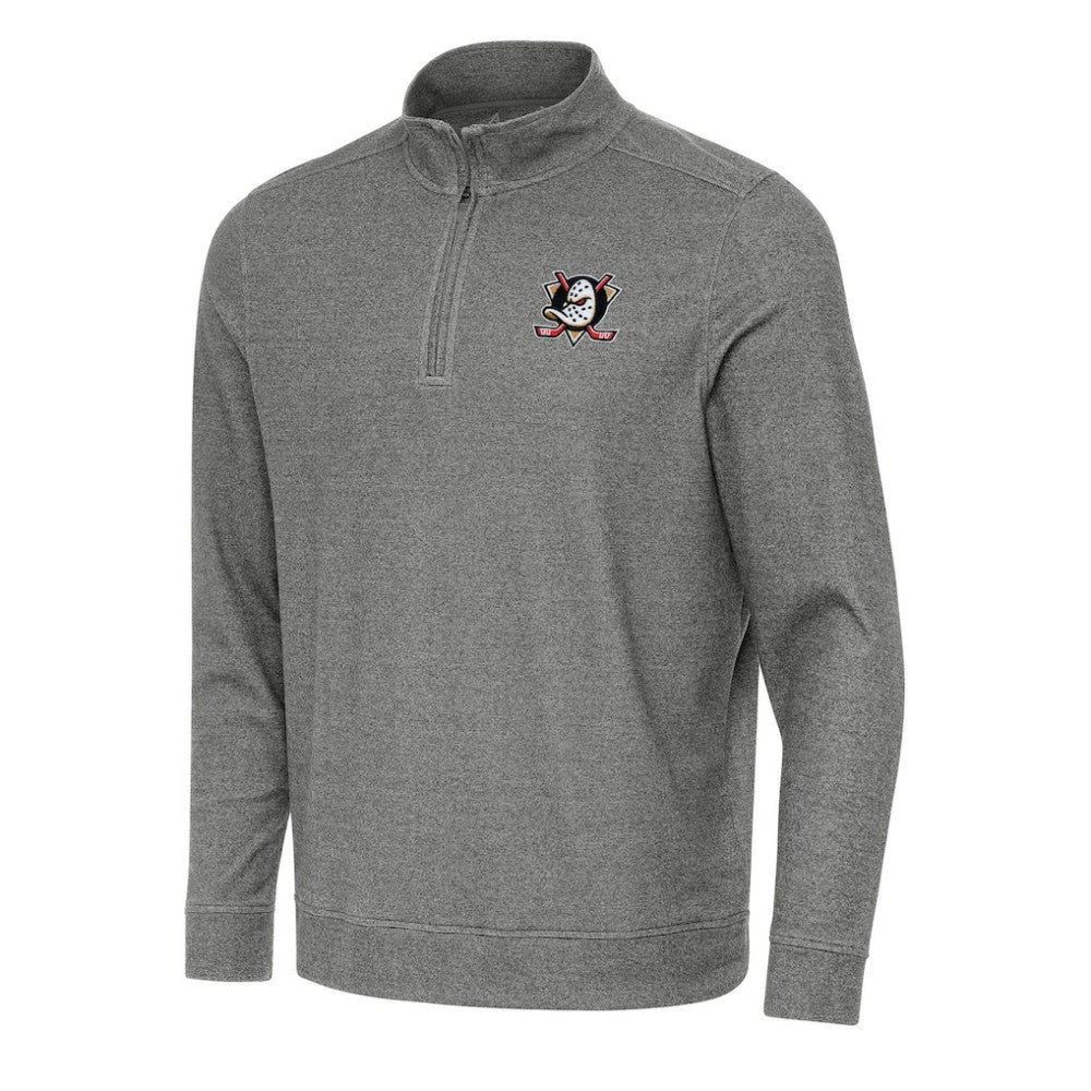 Anaheim Ducks Antigua Subtle Quarter-Zip Sweatshirt - Heather Black | NHL Clearance