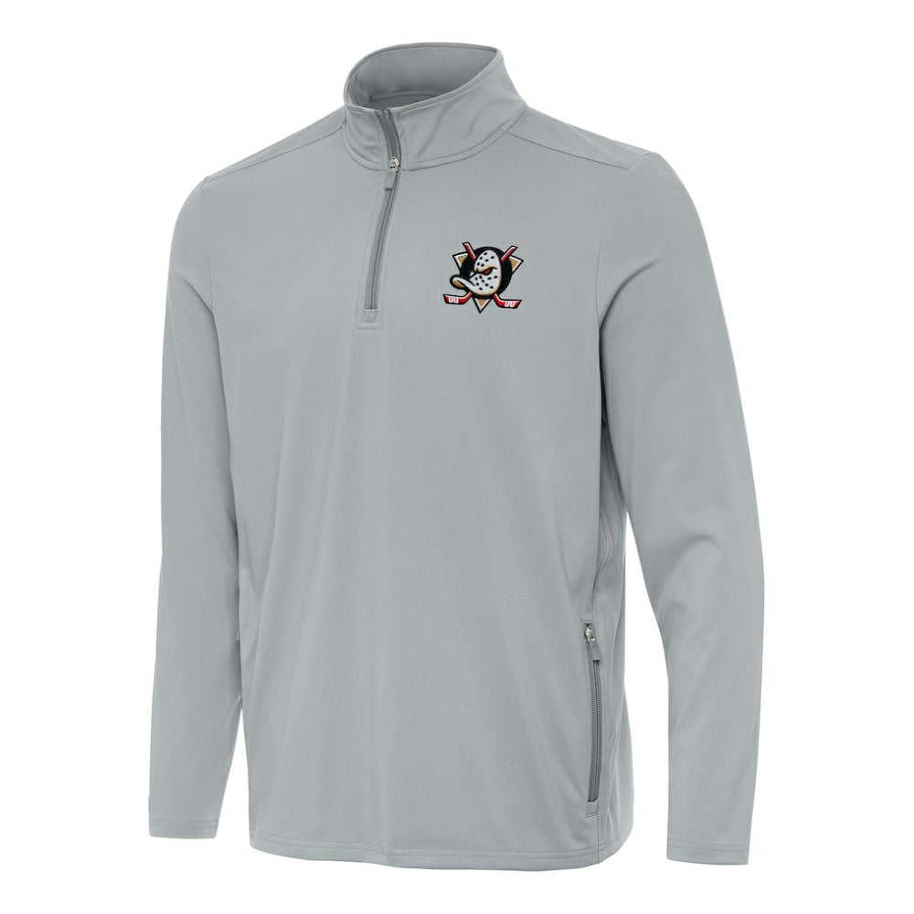 Anaheim Ducks Antigua Perilous Quarter-Zip Sweatshirt - Gray | NHL Clearance