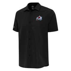 Colorado Avalanche Antigua Activate Woven Short Sleeve Button-Up Shirt - Black | NHL Lifestyle