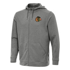 Chicago Blackhawks Antigua Effortless Full-Zip Hoodie Jacket - Heather Black | NHL Lifestyle