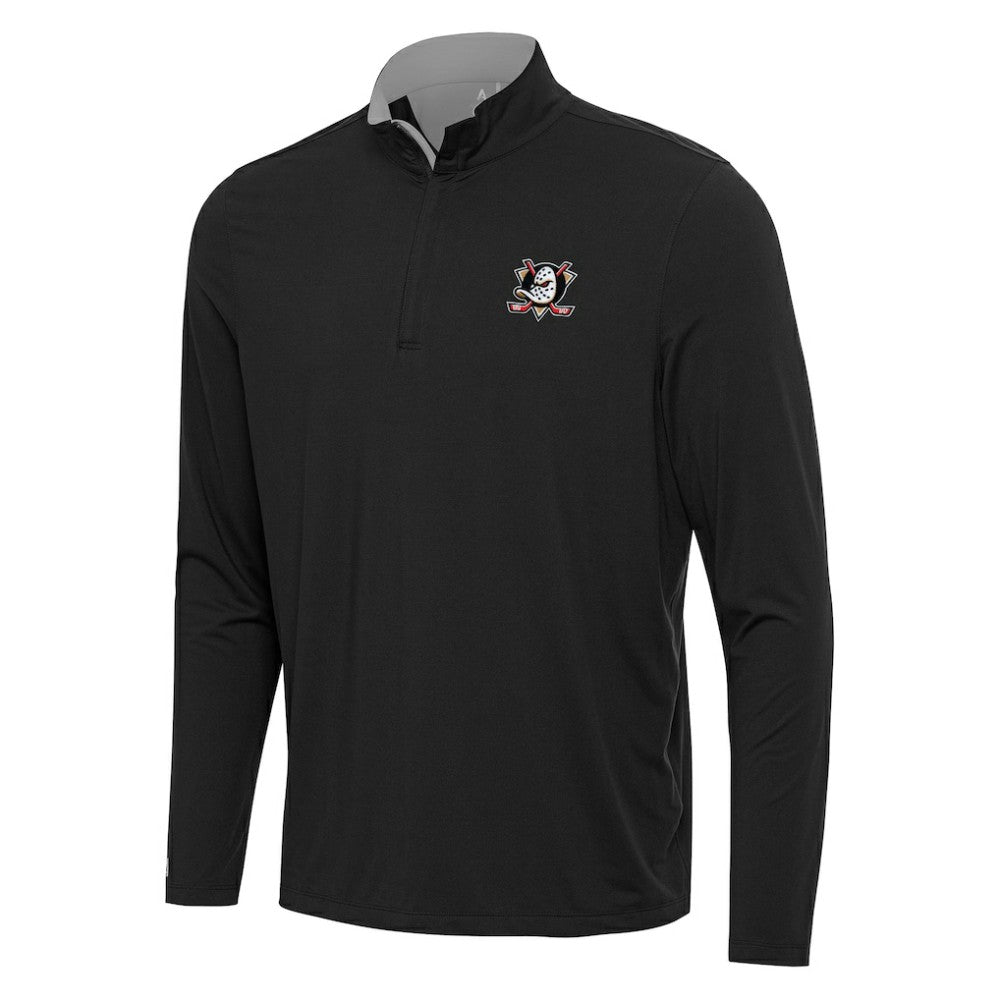 Anaheim Ducks Antigua Content Quarter-Zip Pullover Top - Black/Gray | NHL on sale