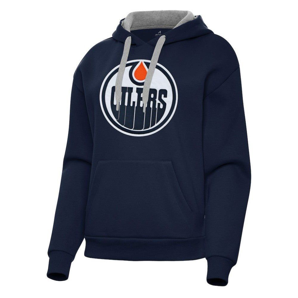 Edmonton Oilers Antigua Women's Victory Pullover Hoodie - Navy | NHL Clearance