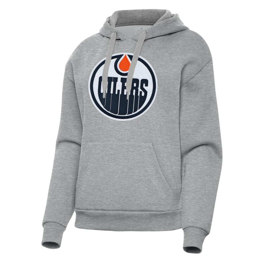 Edmonton Oilers Antigua Women's Victory Pullover Hoodie - Heather Gray | NHL near me