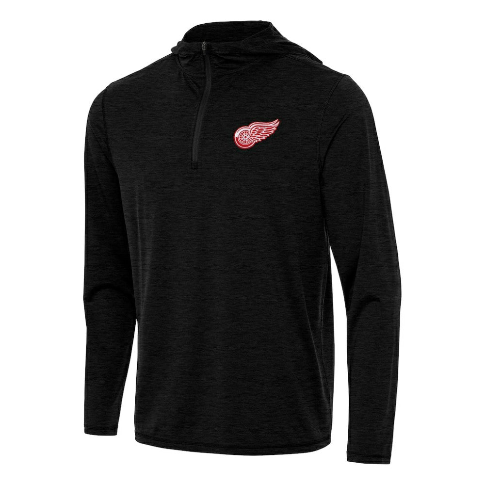 Detroit Red Wings Antigua Tidy Quarter-Zip Hoodie - Heather Black | NHL Lifestyle