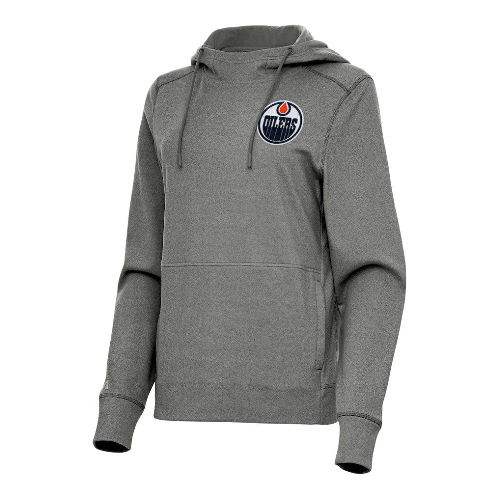 Edmonton Oilers Antigua Women's Justice Pullover Hoodie - Heather Black | NHL Lifestyle