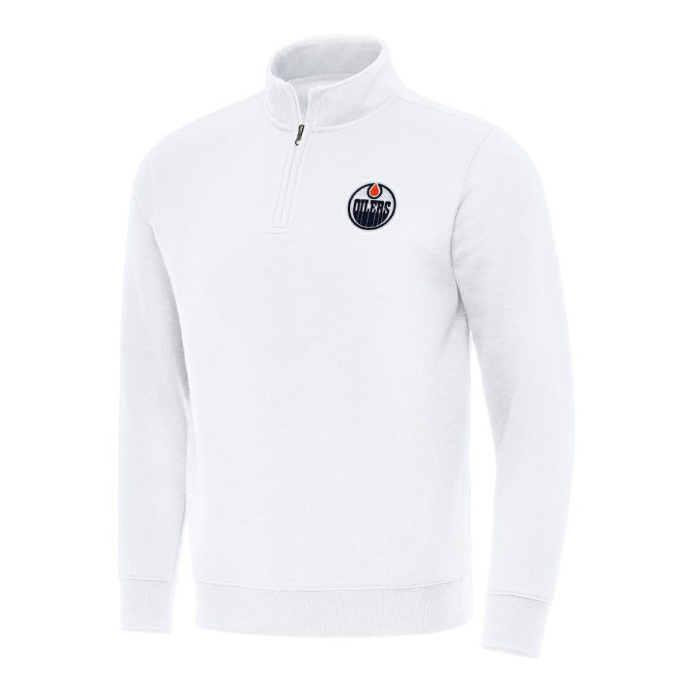 Edmonton Oilers Antigua Victory Quarter-Zip Mock Sweatshirt - White | NHL near me