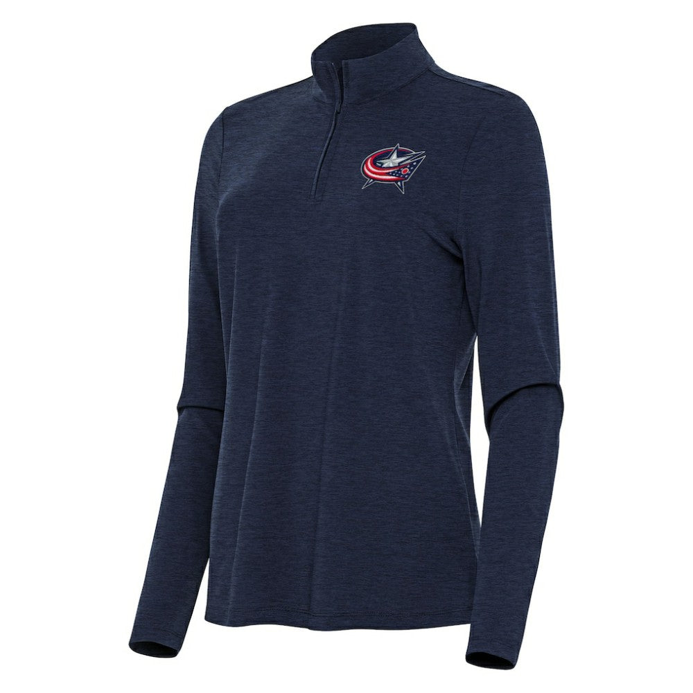 Columbus Blue Jackets Antigua Women's Bright Quarter-Zip Top - Heather Navy | NHL Clearance