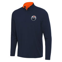Edmonton Oilers Antigua Content Quarter-Zip Pullover Top - Navy/Orange | NHL online
