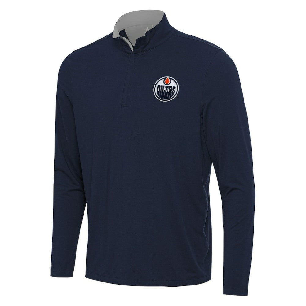 Edmonton Oilers Antigua Content Quarter-Zip Pullover Top - Navy/Gray | NHL sale