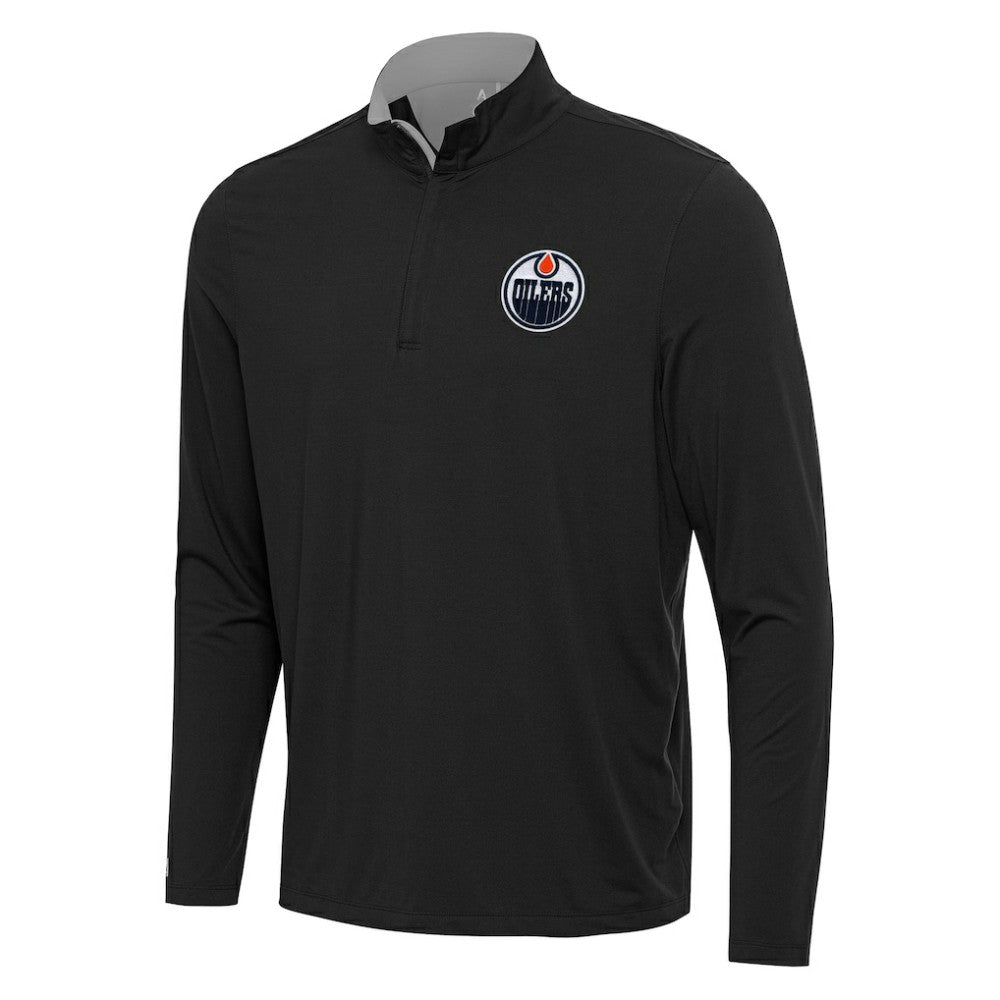 Edmonton Oilers Antigua Content Quarter-Zip Pullover Top - Black/Gray | NHL sale