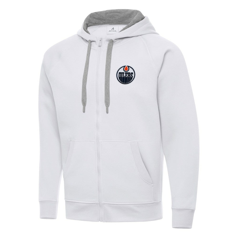 Edmonton Oilers Antigua Big & Tall Victory Full-Zip Hoodie - White | NHL Lifestyle