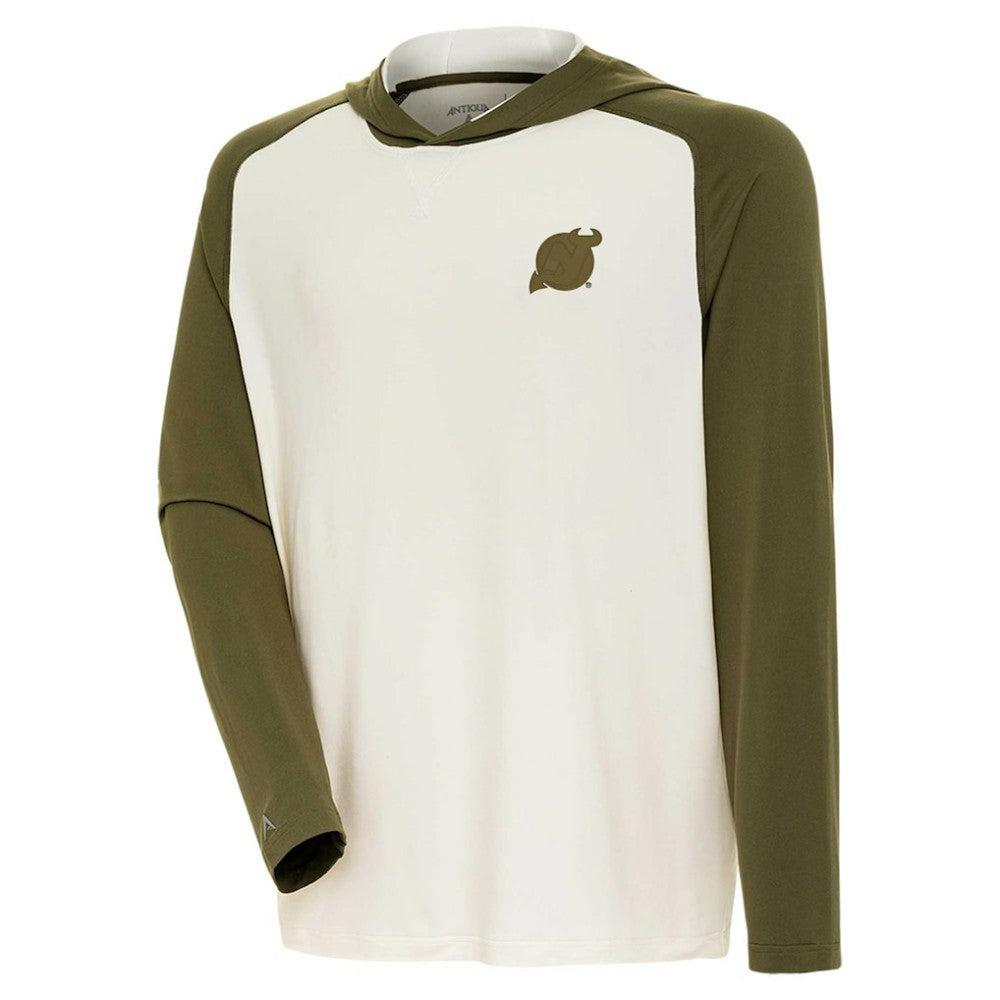 New Jersey Devils Antigua Intrepid Sand Raglan Long Sleeve Hoodie T-Shirt - Cream/Olive | NHL online