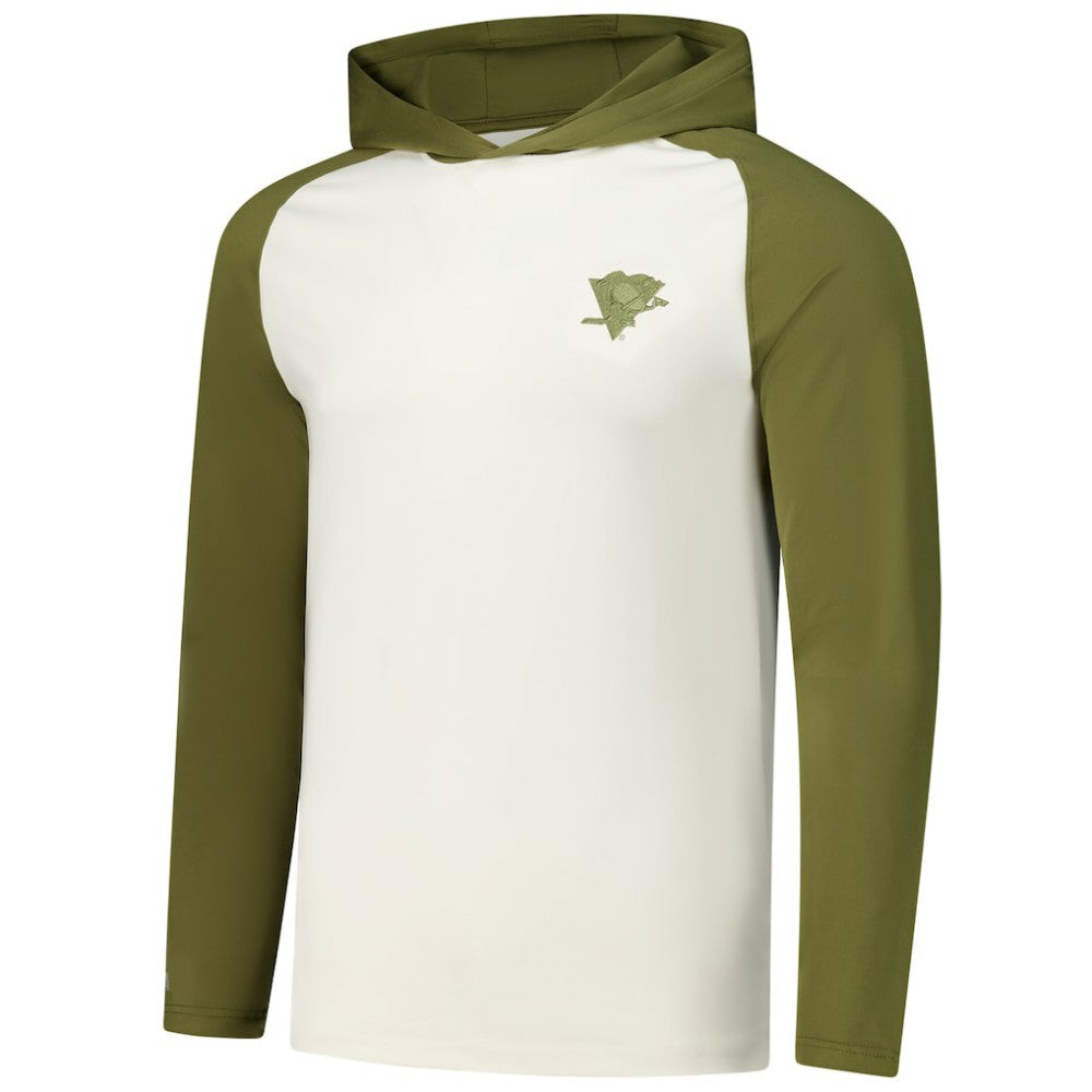 Pittsburgh Penguins Antigua Intrepid Sand Raglan Long Sleeve Hoodie T-Shirt - Cream/Olive | NHL discount