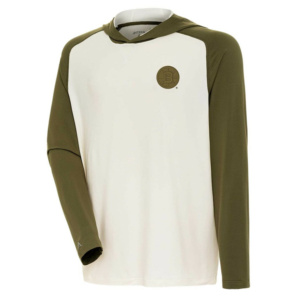 Boston Bruins Antigua Intrepid Sand Raglan Long Sleeve Hoodie T-Shirt - Cream/Olive | NHL on sale