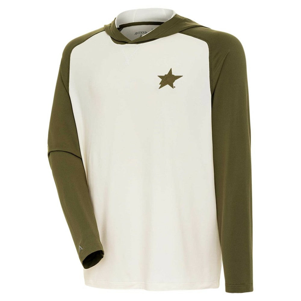 Dallas Stars Antigua Intrepid Sand Raglan Long Sleeve Hoodie T-Shirt - Cream/Olive | NHL Lifestyle
