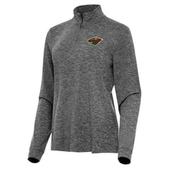 Minnesota Wild Antigua Women's Mentor Quarter-Zip Mock Long Sleeve Top - Heather Black | NHL on sale