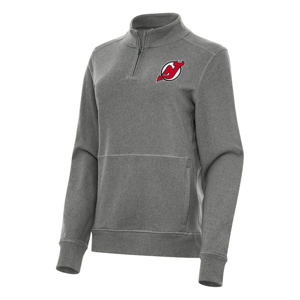 New Jersey Devils Antigua Women's Crush Quarter-Zip Fleece Sweatshirt - Heather Black | NHL discount