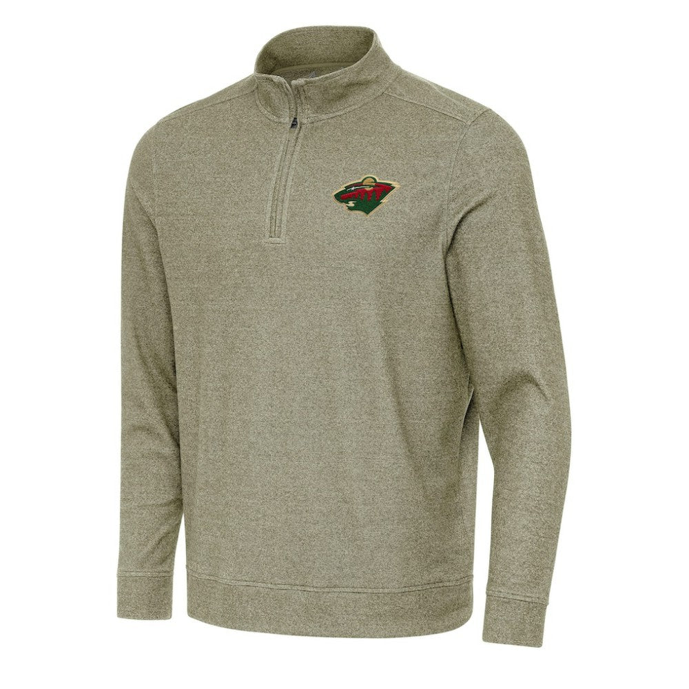 Minnesota Wild Antigua Subtle Quarter-Zip Sweatshirt - Olive | NHL Clearance