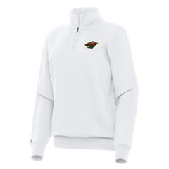 Minnesota Wild Antigua Women's Victory Quarter-Zip Sweatshirt - White | NHL Clearance