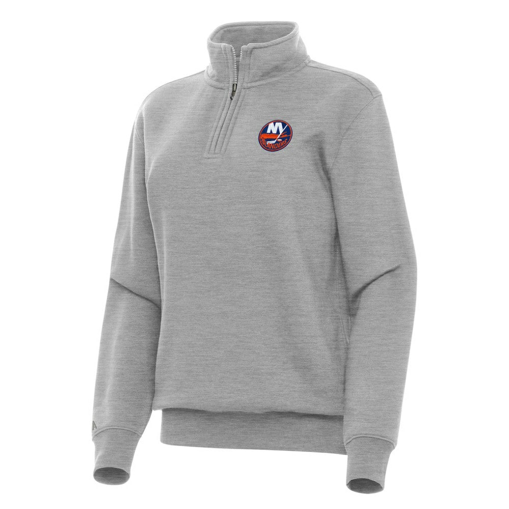 New York Islanders Antigua Women's Victory Quarter-Zip Sweatshirt - Heather Gray | NHL Lifestyle