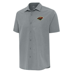 Minnesota Wild Antigua Activate Woven Short Sleeve Button-Up Shirt - Gray | NHL Lifestyle
