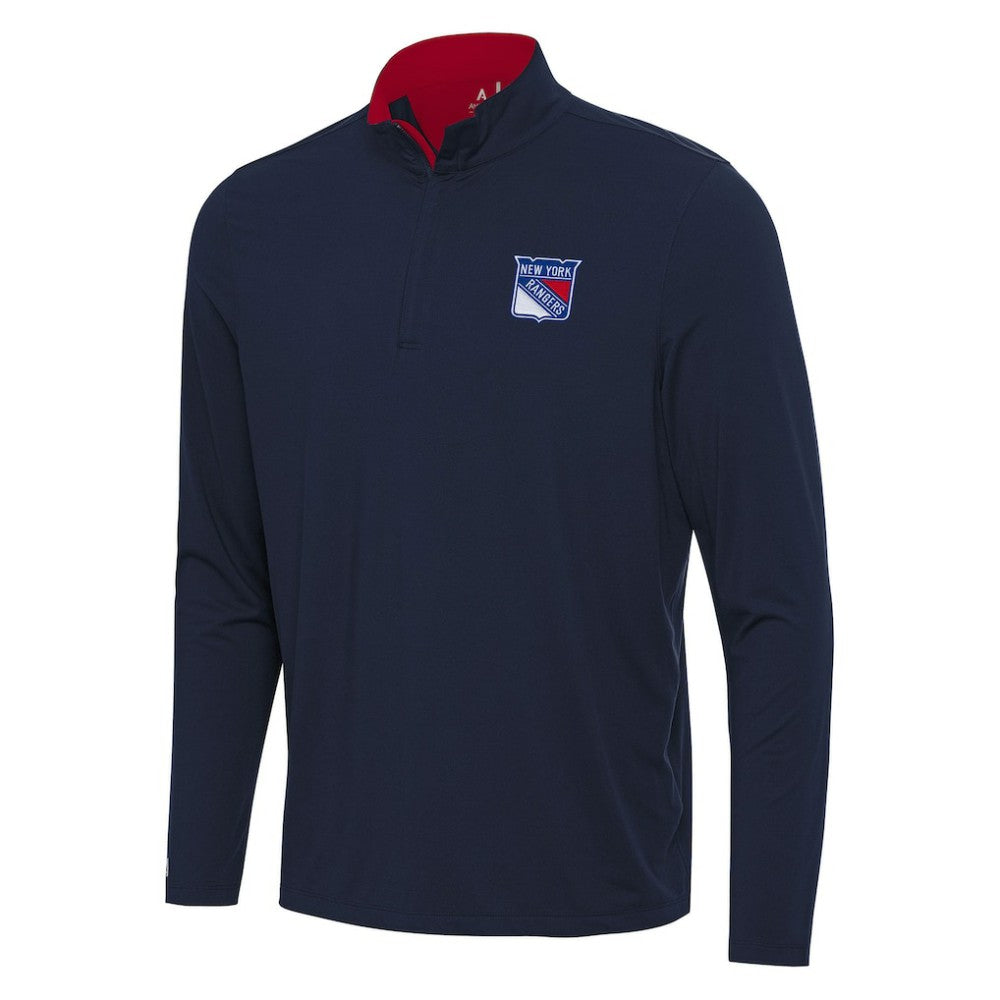 New York Rangers Antigua Content Quarter-Zip Pullover Top - Navy/Red | NHL Lifestyle