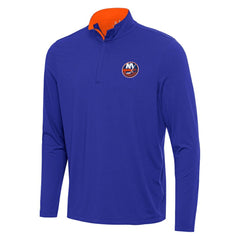 New York Islanders Antigua Content Quarter-Zip Pullover Top - Royal/Orange | NHL Lifestyle
