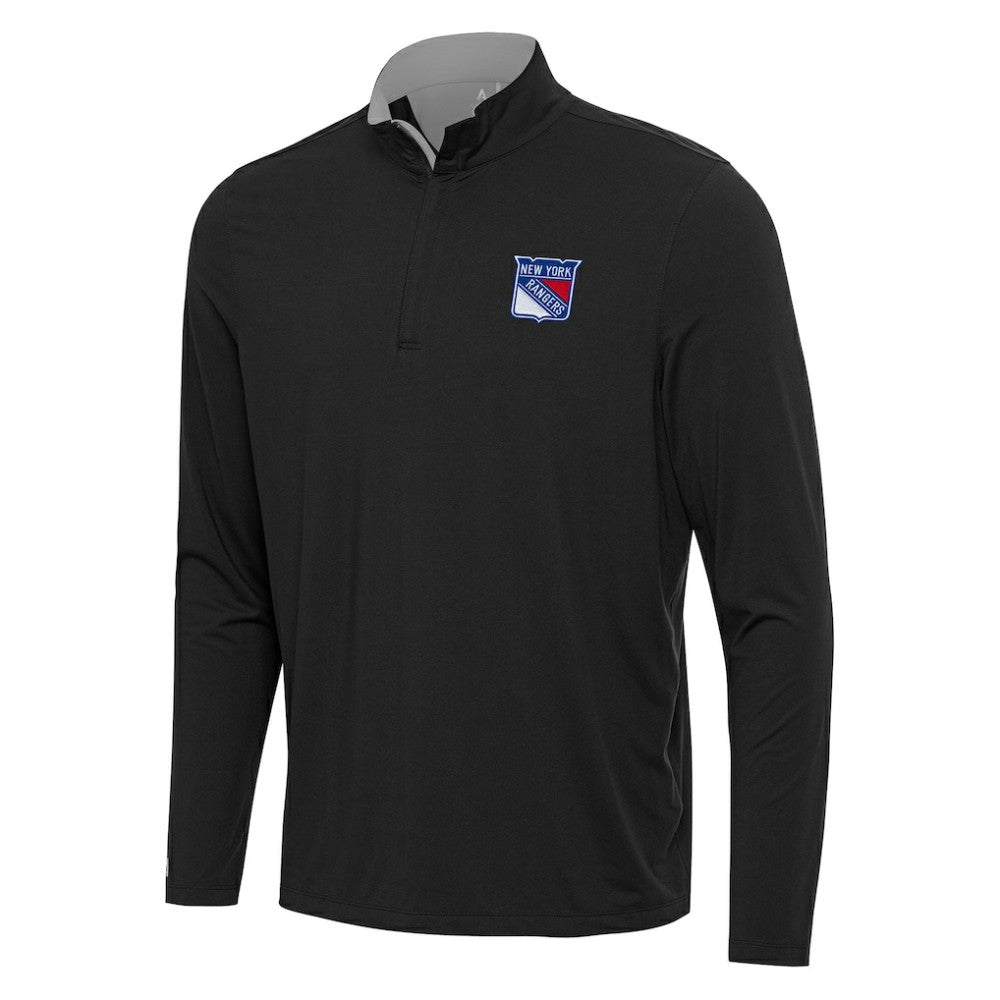 New York Rangers Antigua Content Quarter-Zip Pullover Top - Black/Gray | NHL Lifestyle