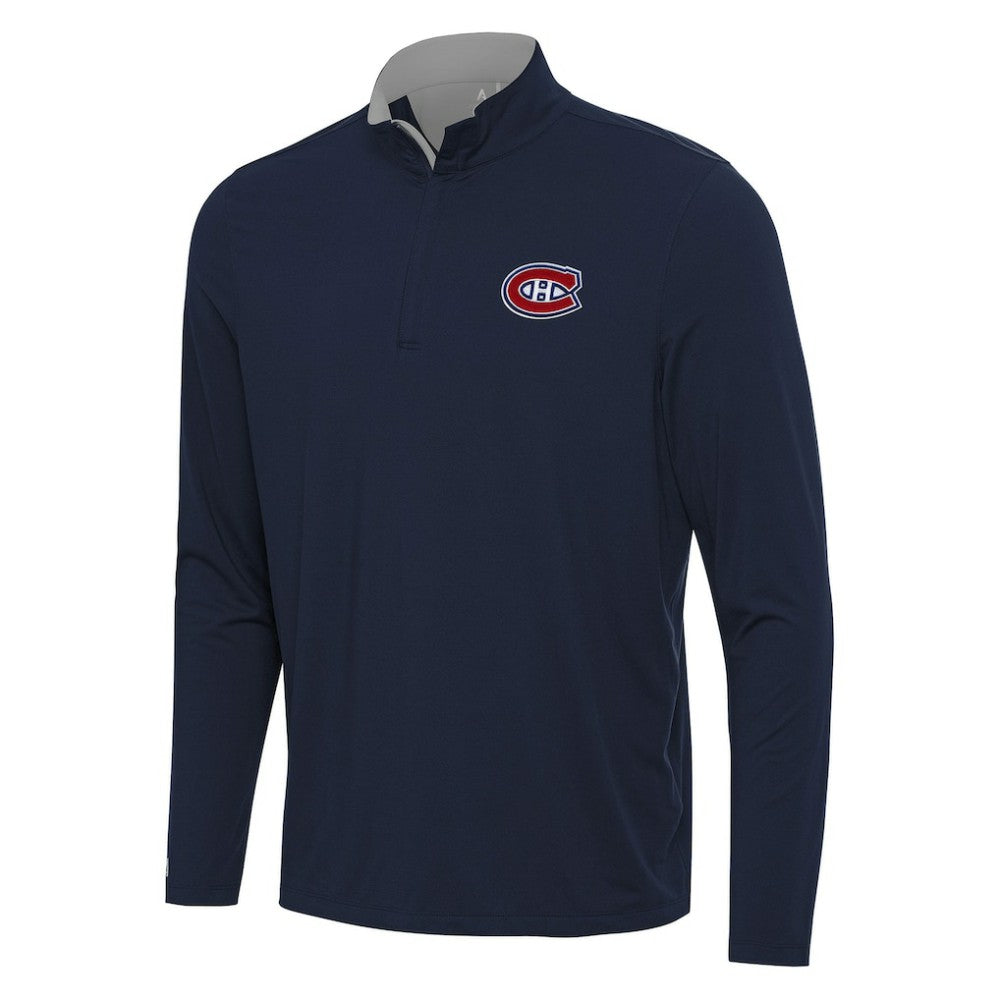Montreal Canadiens Antigua Content Quarter-Zip Pullover Top - Navy/Gray | NHL Clearance