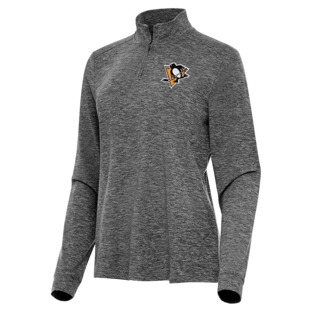 Pittsburgh Penguins Antigua Women's Mentor Quarter-Zip Mock Long Sleeve Top - Heather Black | NHL near me