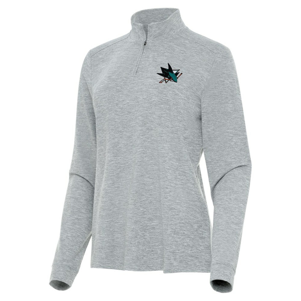 San Jose Sharks Antigua Women's Mentor Quarter-Zip Mock Long Sleeve Top - Heather Gray | NHL discount