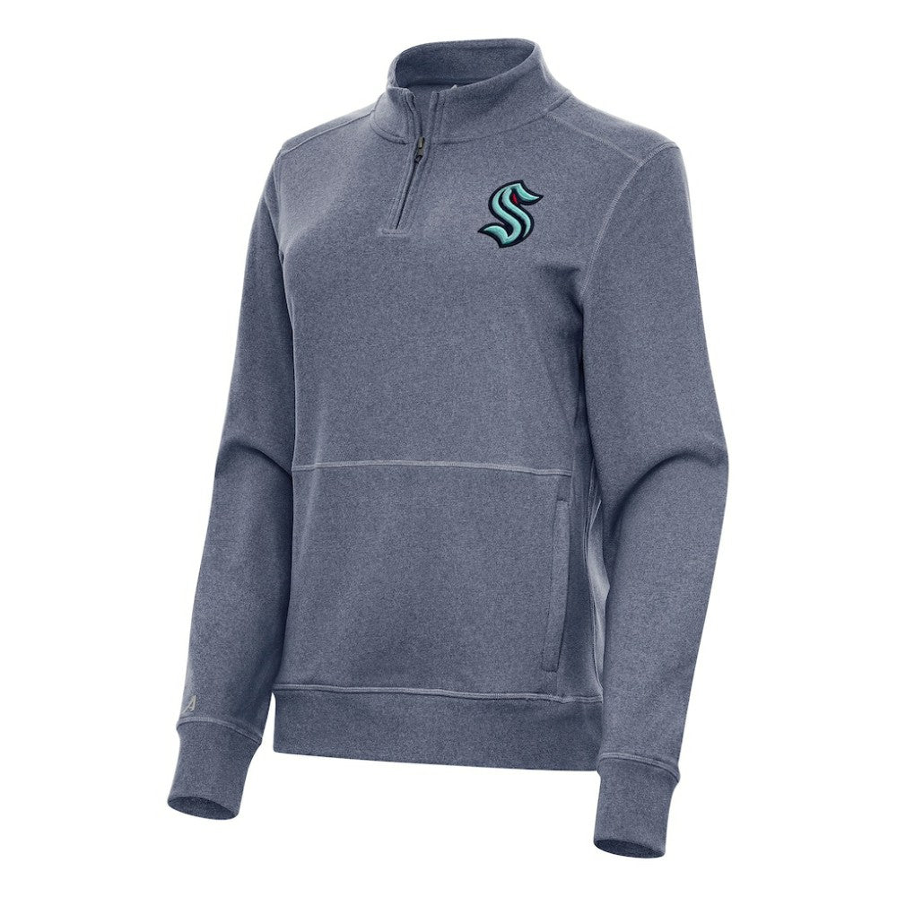 Seattle Kraken Antigua Women's Crush Quarter-Zip Fleece Sweatshirt - Heather Navy | NHL Clearance