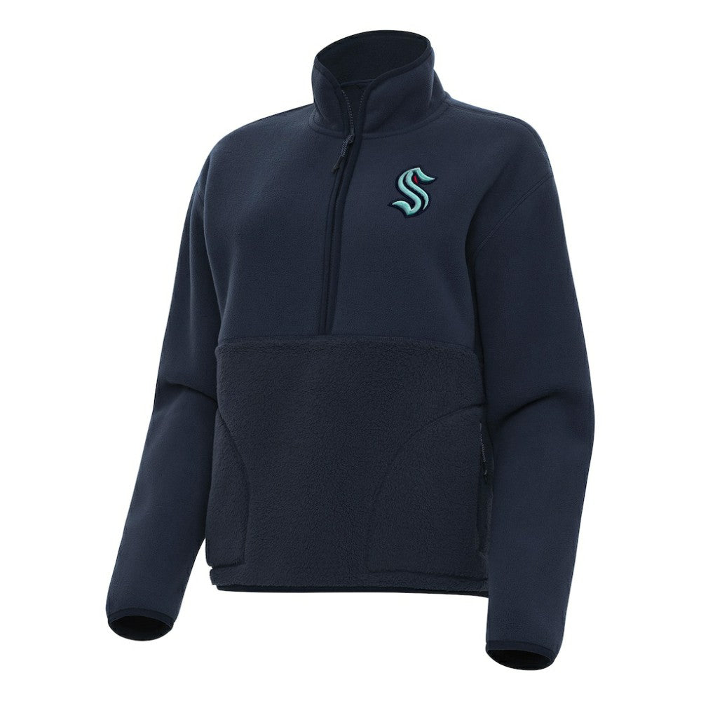 Seattle Kraken Antigua Women's Figure Half-Zip Pullover Sweatshirt - Navy | NHL Clearance