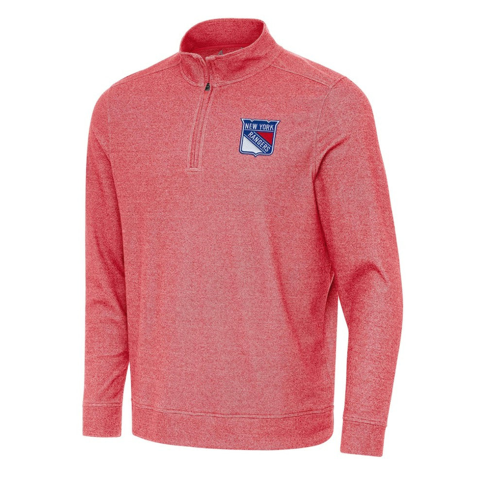 New York Rangers Antigua Subtle Quarter-Zip Sweatshirt - Heather Red | NHL Lifestyle