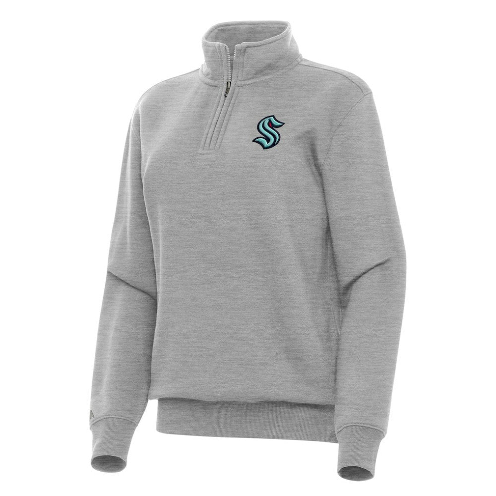 Seattle Kraken Antigua Women's Victory Quarter-Zip Sweatshirt - Heather Gray | NHL discount