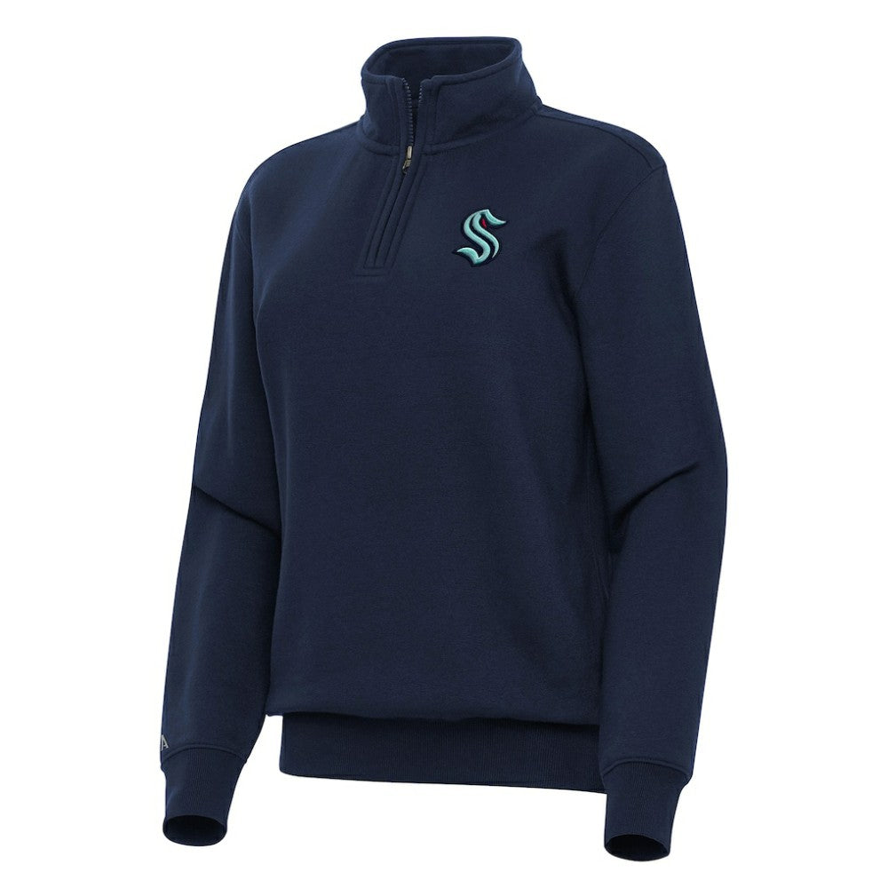 Seattle Kraken Antigua Women's Victory Quarter-Zip Sweatshirt - Navy | NHL Clearance