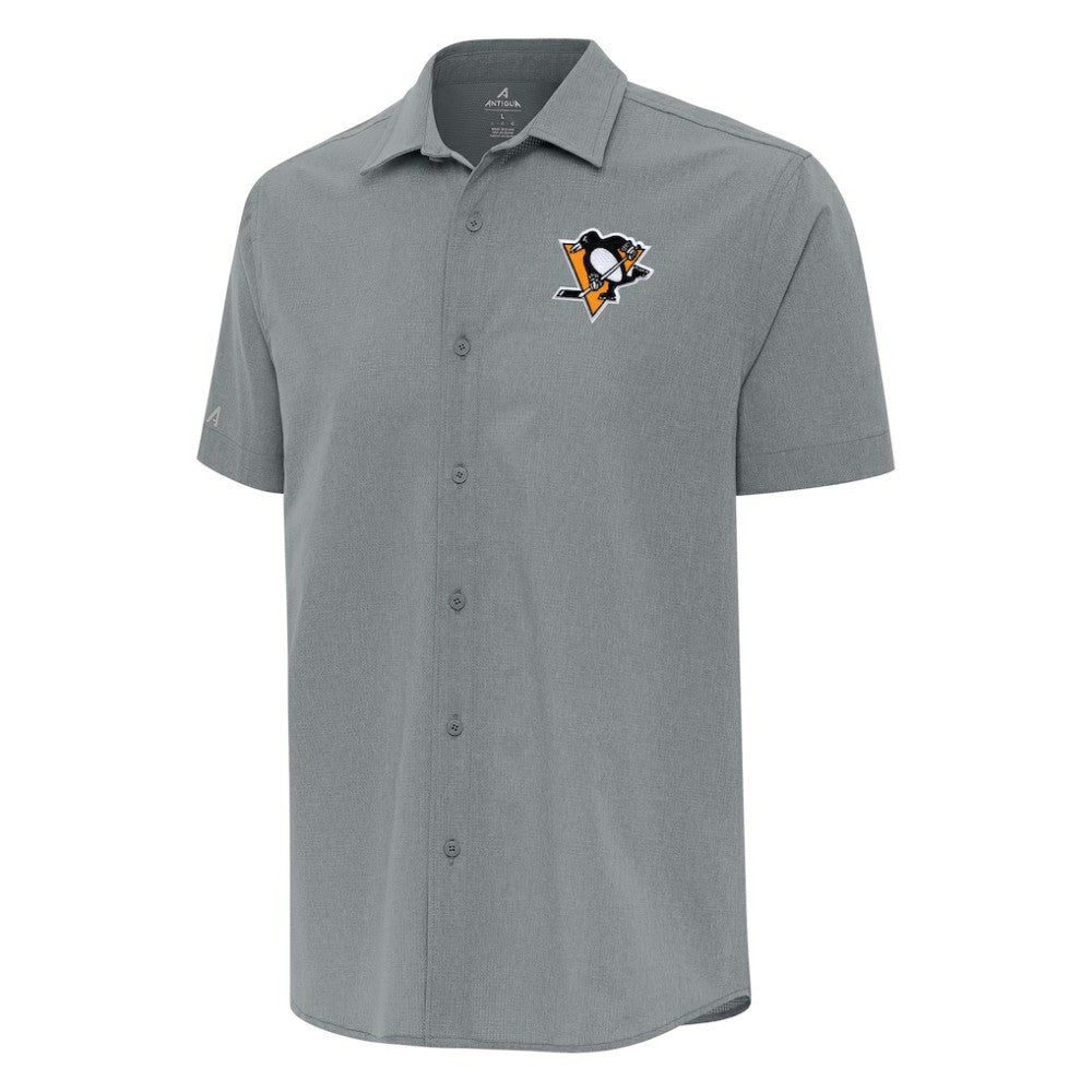 Pittsburgh Penguins Antigua Activate Woven Short Sleeve Button-Up Shirt - Gray | NHL on sale
