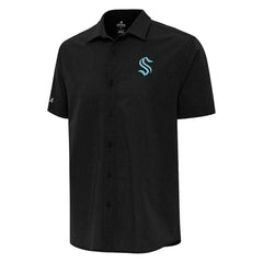 Seattle Kraken Antigua Activate Woven Short Sleeve Button-Up Shirt - Black | NHL online